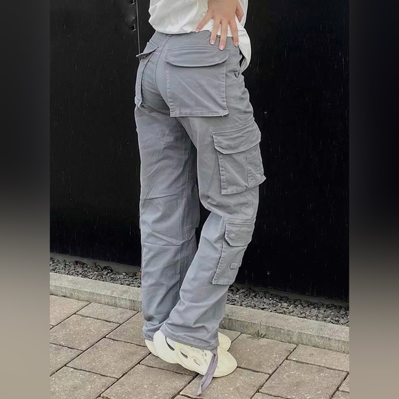 NWT Grey cargo pants wide leg with side pockets XS S M L - Picture 14 of 14